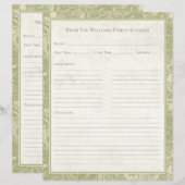 Vintage Sunflower Toile Sage Recipe Paper Sheet (正面/裏面)