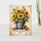 Vintage Sunflowers in Rustic Bucket カード (正面)