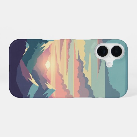 Vintage Sunrise over Mountains iPhone 16ケース (裏面横)