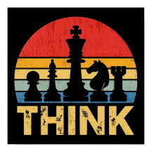 Vintage Sunset Chess Artwork – Inspiring "Think" 