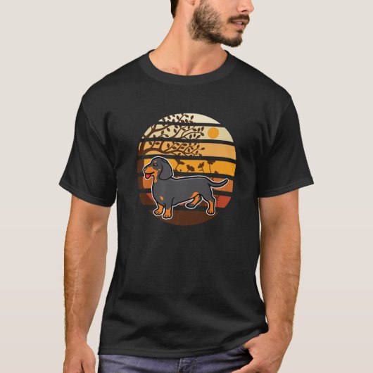 Vintage Sunset Dachshund Weiner Sausage Dog Animal Tシャツ (正面)