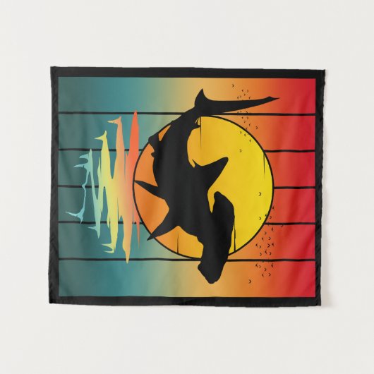 Vintage Sunset Hammerhead Shark  タペストリー (正面(横))