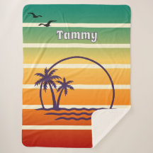 Vintage Sunset Palm Tree and Seagulls with Name