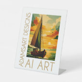 Vintage Sunset Sailboat Art Deco 台座サイン (正面)