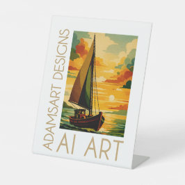 Vintage Sunset Sailboat Art Deco 台座サイン