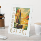 Vintage Sunset Sailboat Art Deco 台座サイン (インサイチュ)