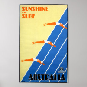 Vintage Sunshine and Surf in Australia Travel ポスター