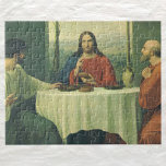 Vintage Supper At Emmaus with Jesus Christ ジグソーパズル<br><div class="desc">Vintage illustration religious design featuring Jesus Christ after the resurrection,  but incognito,  Jesus reveals himself to two of his disciples (presumed to be Luke and Cleopas) in the town of Emmaus.</div>