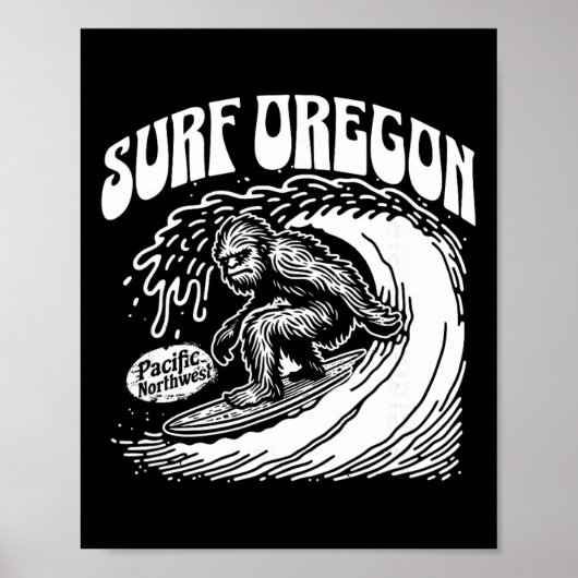 Vintage Surf Oregon Surfing Sasquatch Surfer ポスター (正面)