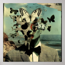 Vintage Surreal Butterfly Man Wall Art Poster ポスター