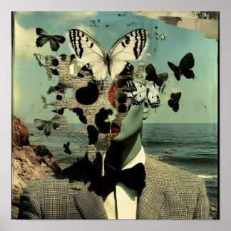 Vintage Surreal Butterfly Man Wall Art Poster ポスター
