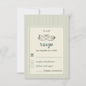 Vintage Swan Monogram Retro Green Stripes Wedding 出欠カード (正面)