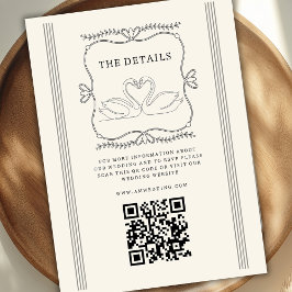 Vintage Swans QR Code Wedding Details エンクロージャーカード