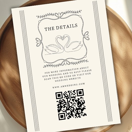 Vintage Swans QR Code Wedding Details  エンクロージャーカード