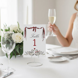 Vintage Swans & Ribbon White Wedding Table Number テーブルナンバー