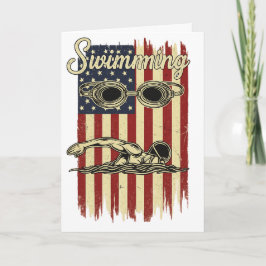 Vintage Swimming American Flag  Retro Swimmer カード