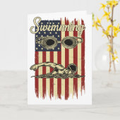 Vintage Swimming American Flag Retro Swimmer カード (黄色い花)
