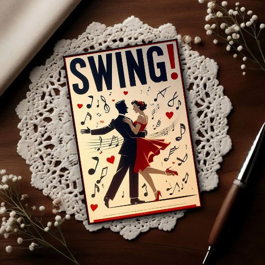 Vintage Swing Dance Night Poster ポストカード