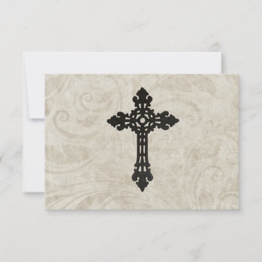 Vintage Swirl Catholic Cross RSVP  (正面)