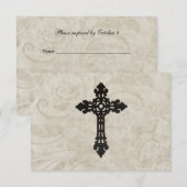 Vintage Swirl Catholic Cross RSVP  (正面/裏面)