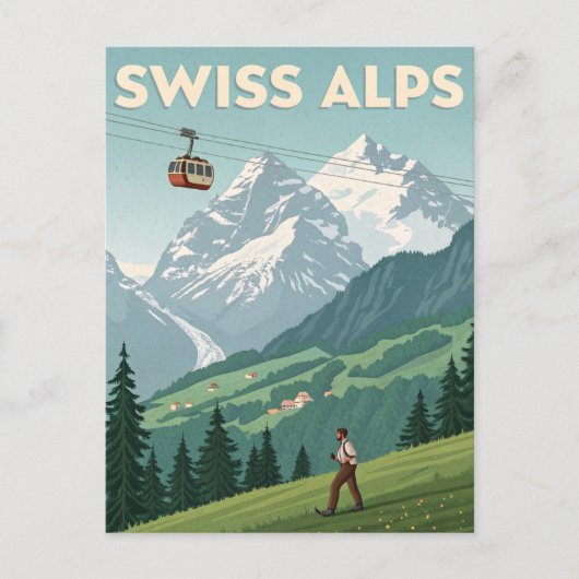 Vintage Swiss Alps Travel ポストカード (正面)