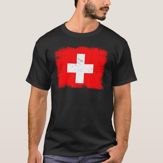 Vintage Switzerland Flag Swiss Independence Day Tシャツ (正面)