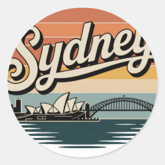 Vintage Sydney Australia Skyline Travel Sticker ラウンドシール
