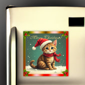 Vintage Tabby Kitten Christmas Card Magnet