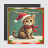 Vintage Tabby Kitten Christmas Card Magnet (正面/裏面)