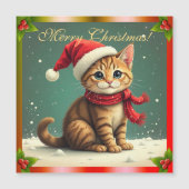 Vintage Tabby Kitten Christmas Card Magnet (正面)