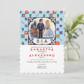 Vintage Talavera Unique B Mexican Tiles Wedding 招待状 (スタンド正面)