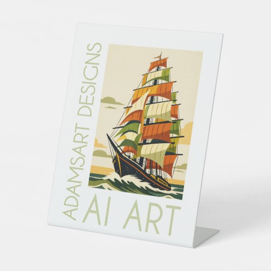 Vintage Tall Ship Sailing AI Art Tabletop 台座サイン (正面)