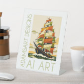 Vintage Tall Ship Sailing AI Art Tabletop 台座サイン (インサイチュ)