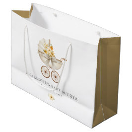 Vintage Tan Carriage Baby Shower Gift Bag ラージペーパーバッグ