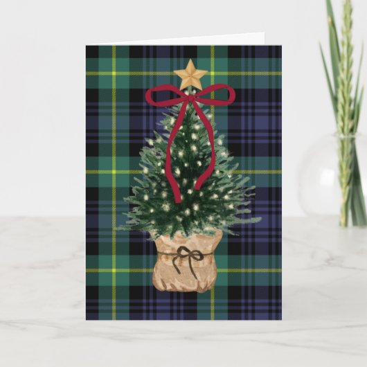 Vintage, Tartan Christmas Card with Christmas Tree シーズンカード (正面)