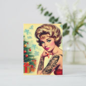 Vintage Tattooed Christmas Pin-up ポストカード (スタンド正面)