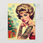 Vintage Tattooed Christmas Pin-up ポストカード (正面)