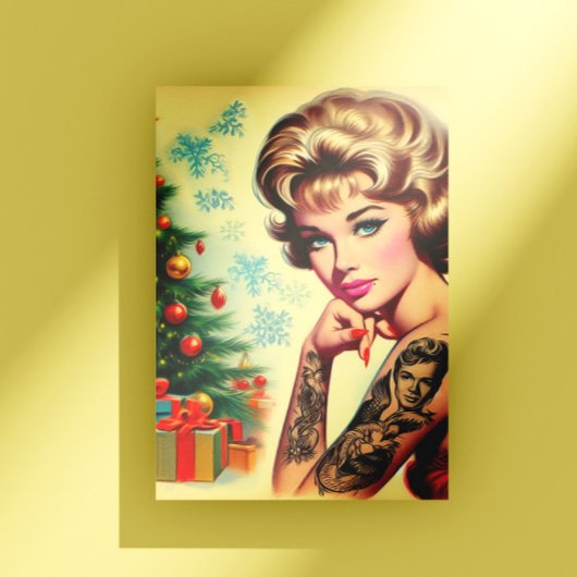Vintage Tattooed Christmas Pin-up ポストカード