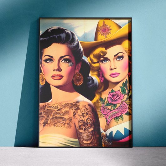Vintage Tattooed Cowgirls ポスター