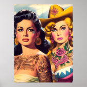 Vintage Tattooed Cowgirls ポスター (正面)