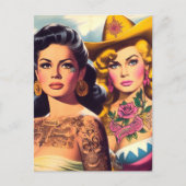 Vintage Tattooed Cowgirls ポストカード (正面)