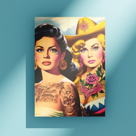 Vintage Tattooed Cowgirls ポストカード