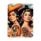 Vintage Tattooed Cowgirls マグネット (縦)