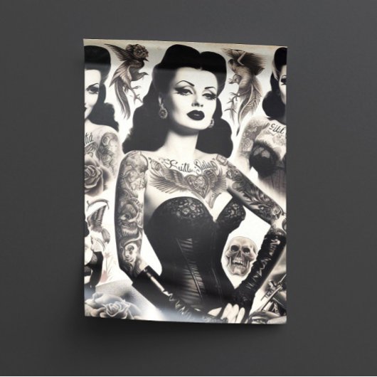 Vintage Tattooed Goth Woman Collage 薄葉紙