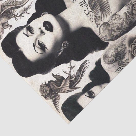 Vintage Tattooed Goth Woman Collage 薄葉紙 (詳細)
