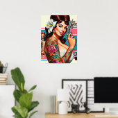 Vintage Tattooed Pulp Pin-up ポスター (ホームオフィス)
