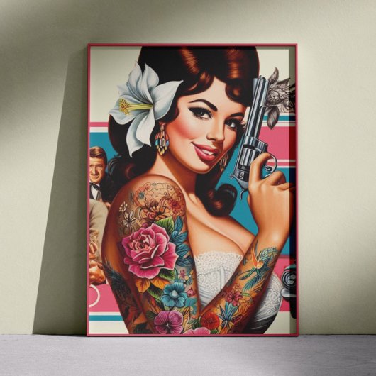 Vintage Tattooed Pulp Pin-up ポスター