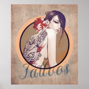 Vintage Tattoos Shops Poster ポスター