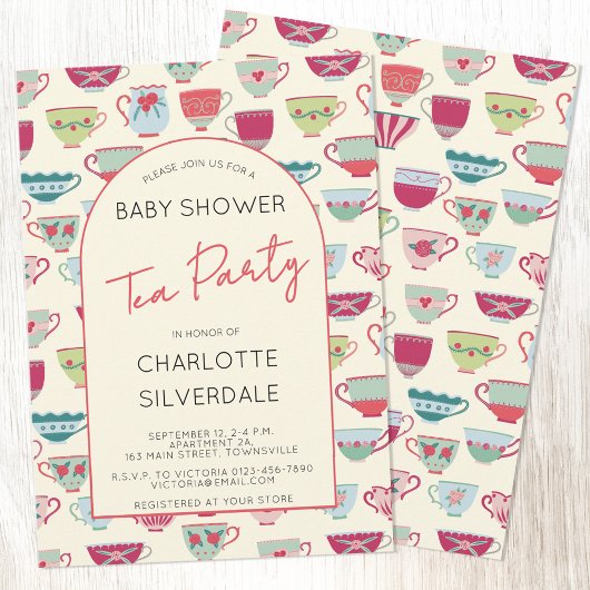 Vintage Tea Party Baby Shower 招待状