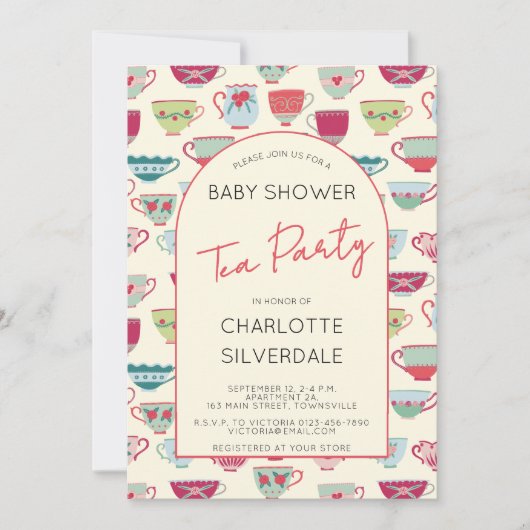 Vintage Tea Party Baby Shower 招待状 (正面)